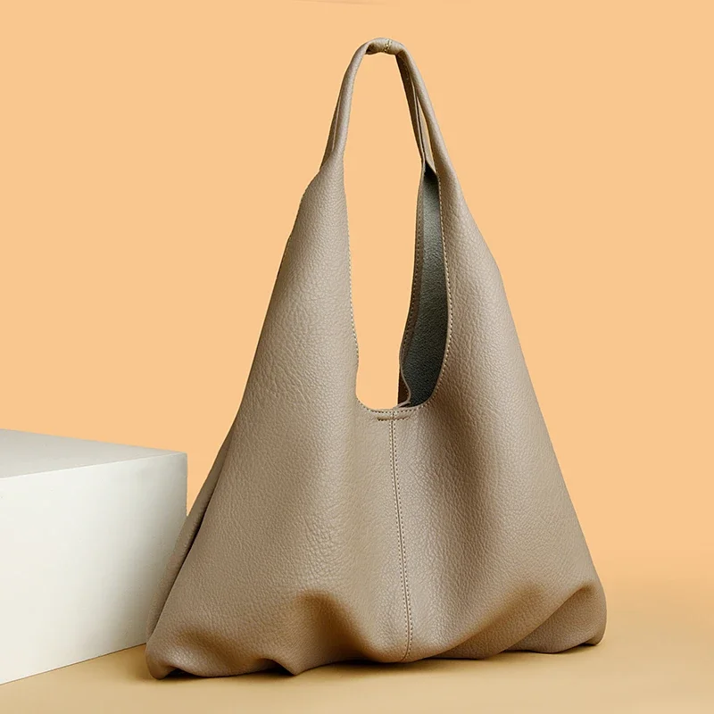 New Solid Color Simple European and American Retro Bucket Bag Commuter Soft Leather Fashion Versatile Single Shoulder Bag