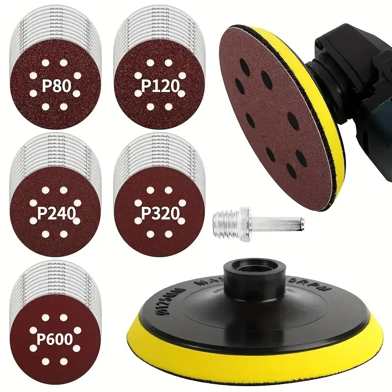 52 Pieces/Set 125mm/4.92 Inches, Sandpaper Grinding Sheet 8 Holes Sandpaper 80 Mesh-600 Mesh Rotary Grinding Wheel Grinding Tool