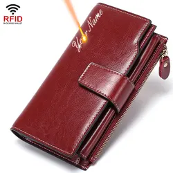 2024 New Rfid Long Women Wallets Clutch Zipper Coin Pocket Female Print Wallet Quality Card Holder Genuine Leather Women Purse