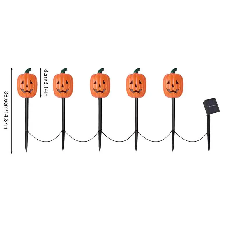 Solar Lantern Stake String Lights, Luzes solares de segurança impermeáveis, Pumpkin Stake Lights for Pathway, Decoração solar do pátio, 5 luzes