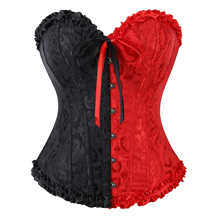 Frauen Korsett Top Jacquard Overbust Bustier Viktorianischen Sexy Lace up Floral Dessous Korset Vintage Gothic Basken Kostüm – Detail 40