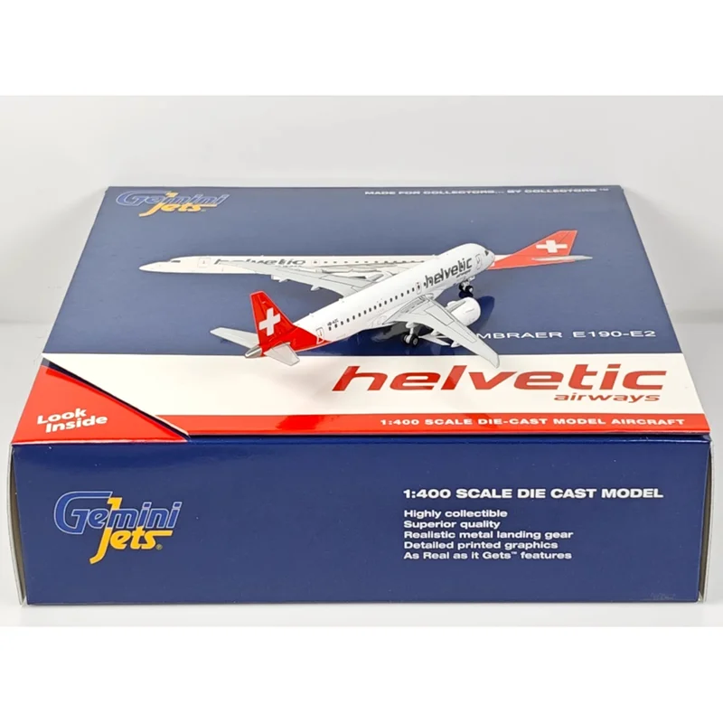GeminiJets moulé sous pression 1/400 échelle Helviti Air ERJ-190E2 HB-AZC modèle d'avion en alliage décoration d'ornement à collectionner