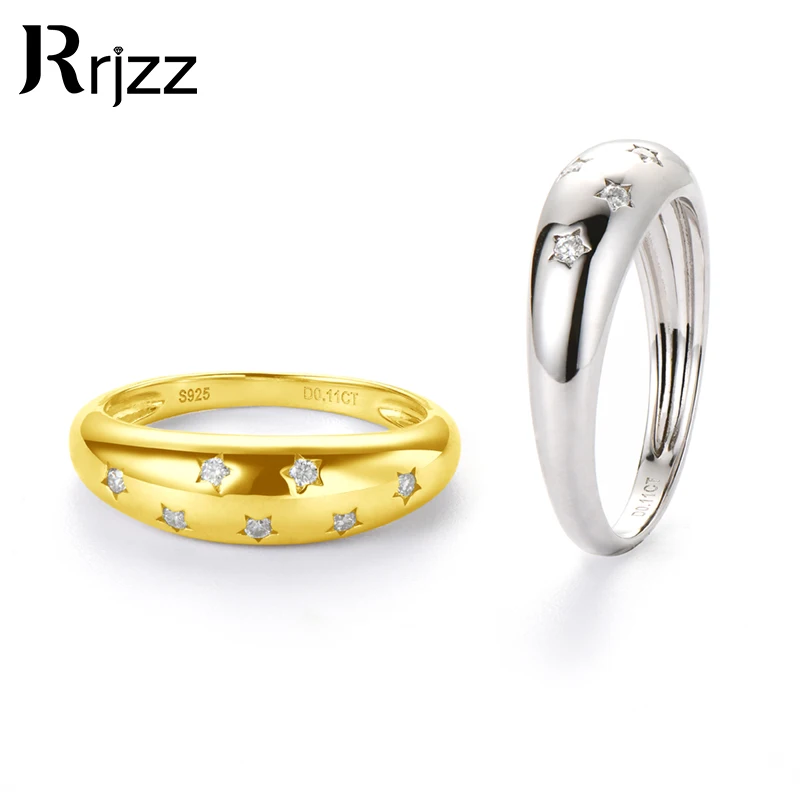 

Rrjzz женское модное кольцо из стерлингового серебра 925 пробы с блестящим камнем 7, кольца со звездами из муассанита VVS1 с сертификатом для повседневных ювелирных изделий