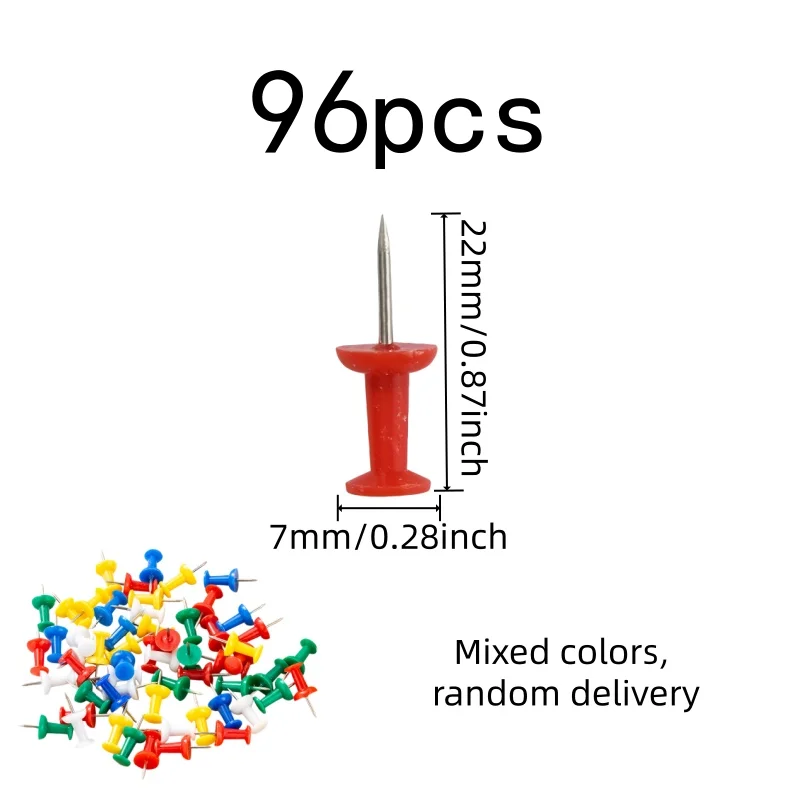 96 pcs Colorful Push Pins, Colorful Assorted Colors, suitable for Home Photo Wall, Sturdy Bent Resistant