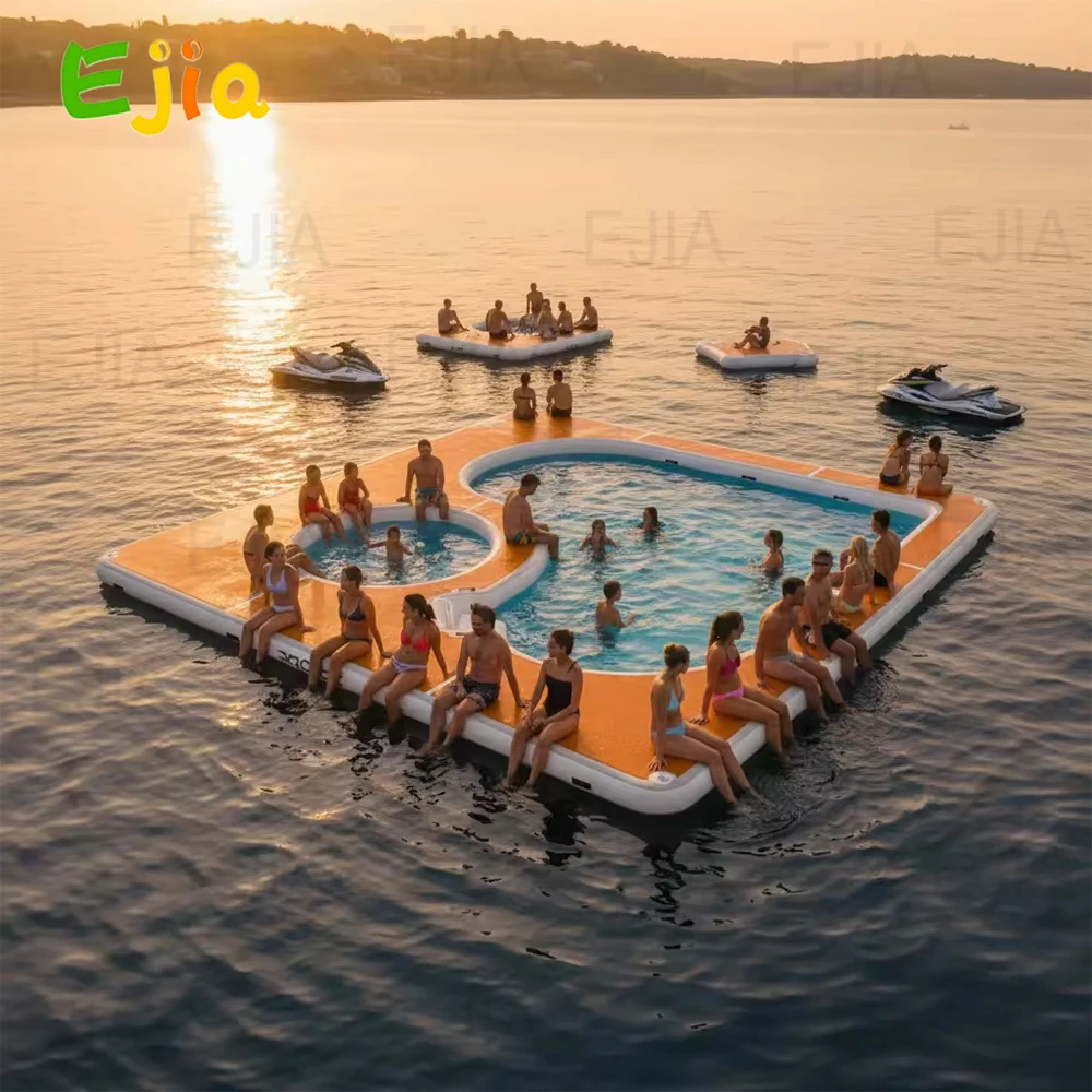 Superior 6.16 Inflatbale Floating Swimming Pool with 2 Pool Large Yacht Boat Platform Dock For relaxing &sunbathing Pool Ocean .