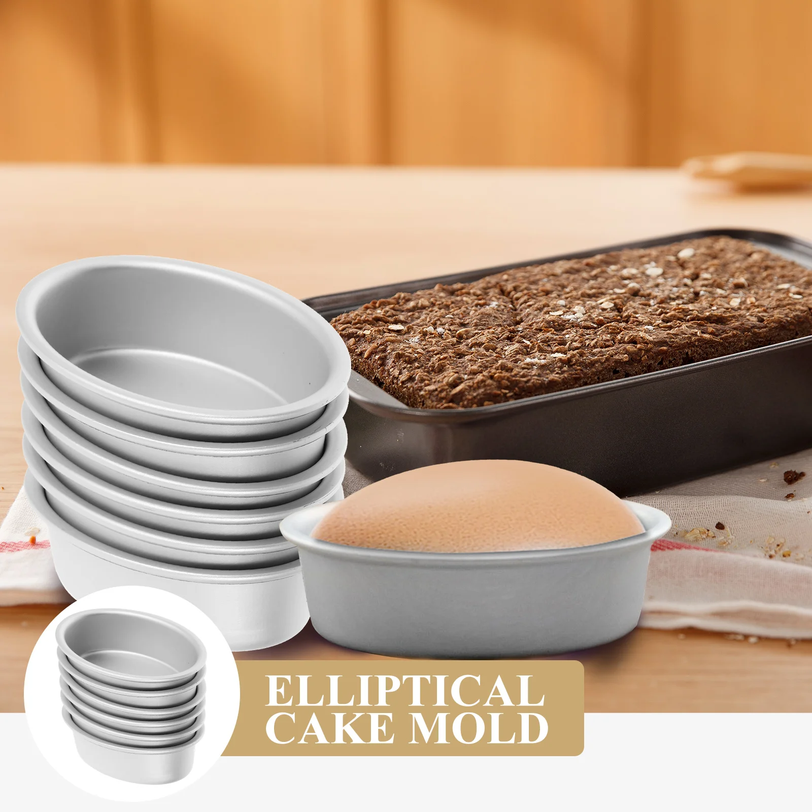

Stainless Steel Mini Cake Molds Set Non-Stick Baking Pans Easy Cleaning Oval Flan Pans Disposable Loaf Tins for Wedding