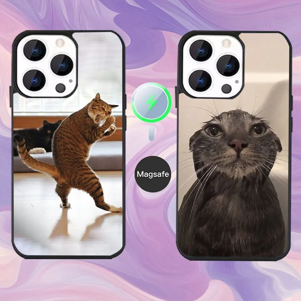 

Чехол для телефона Cat Memes для iPhone 16,15,14,13,12,11, Pro, Max, Plus, Mini, Magsafe, магнитный чехол для беспроводной зарядки