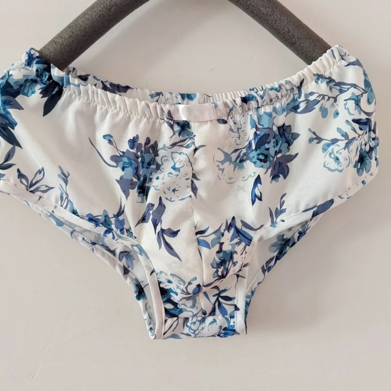 

Silky Touch Comfort Breathable Sexy Costumes, Sexy Printed Underwear Men Elastic Edge Mid Waist Ice Silk Cotton Sissy Panties