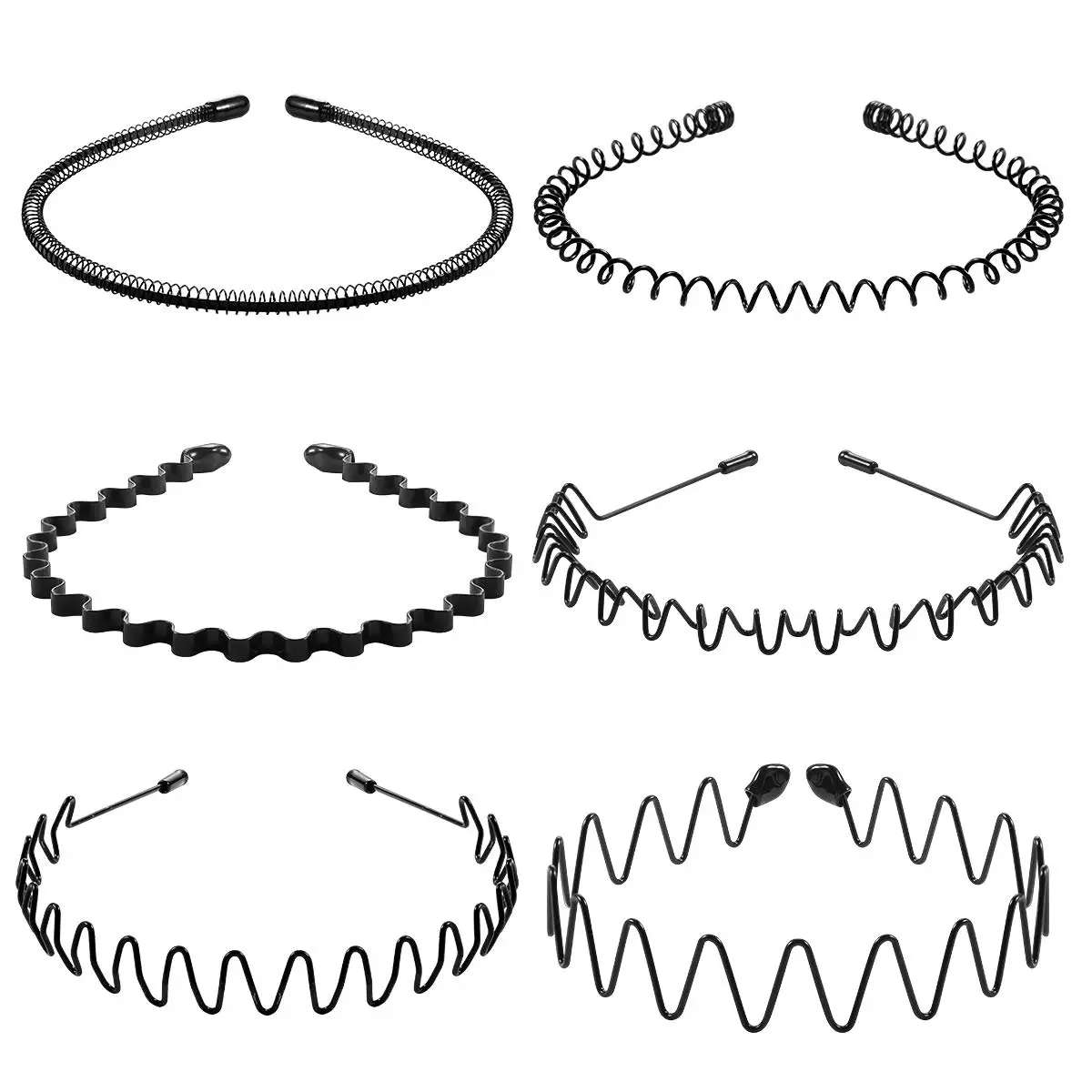 6pcs Metal Headband For Men Women Fashion Hair Bands Outdoors Sports Non Slip Smooth Elastic Teeth Comb Unisex Hair Accessories