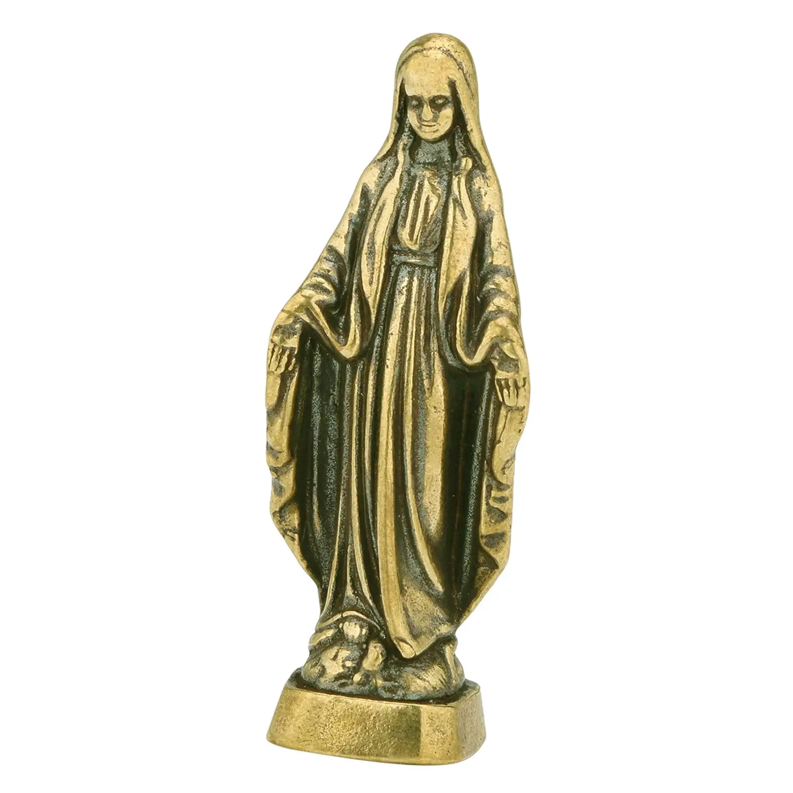 Religious Virgin Mary Statue Brass Carved Figurine Antique Copper Decorative Madonna Sculpture Vintage Catholic Ornament for