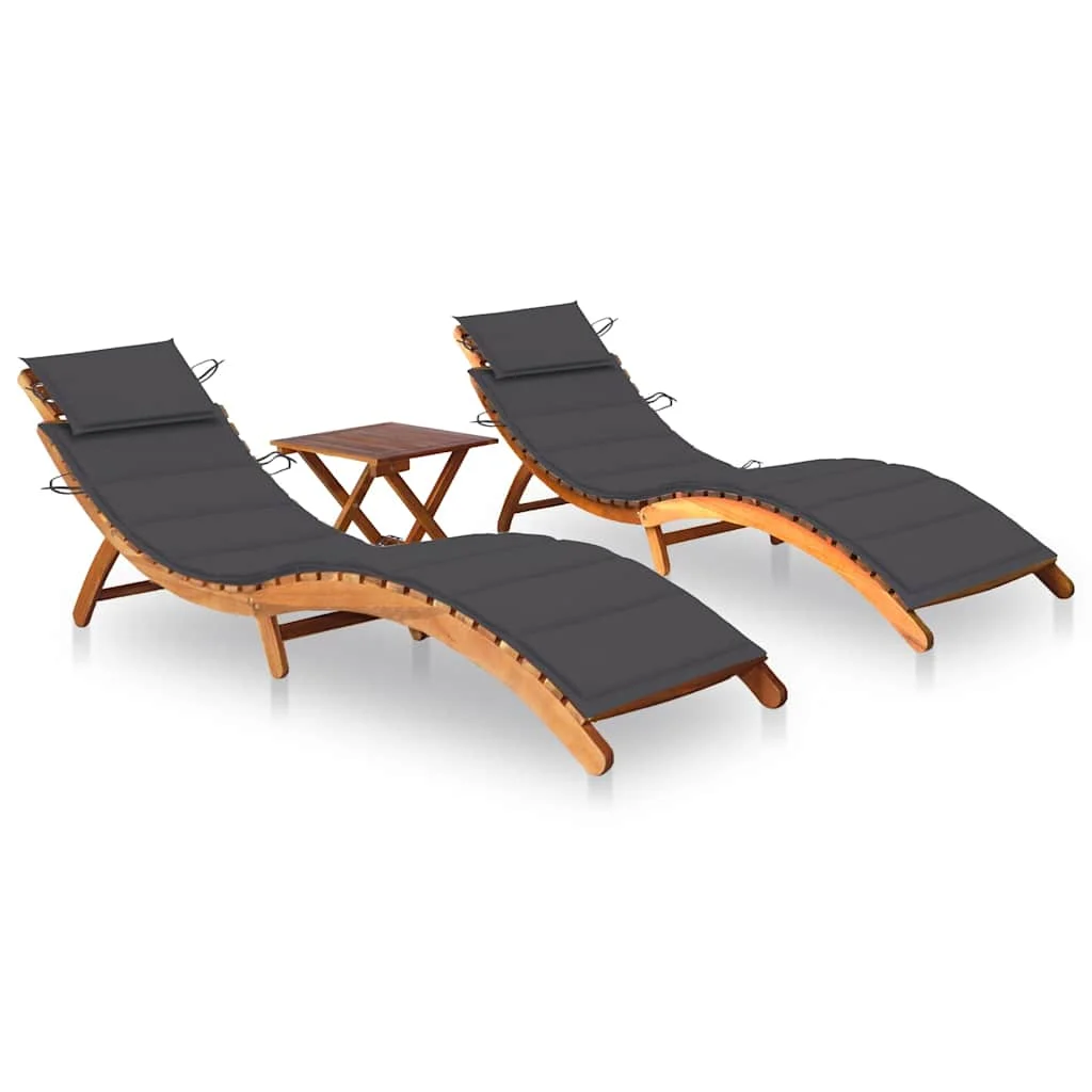 Factory Direct 2026 Sun Loungers 2 Pcs with Side Table and Cushions Solid Acacia Wood Outdoor Garden Patio Pool Beach Lounge Cha