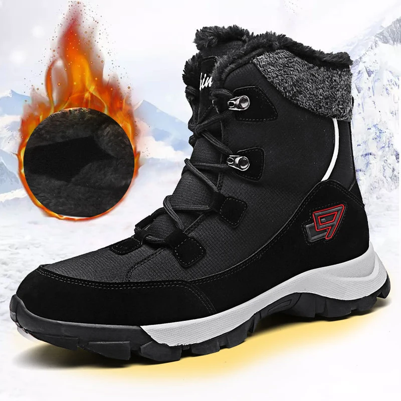 

XG Winter Men Wool Lining Snow Boots Hiking Shoes Outdoor Hunting Boots Waterproof Mountaine Shoes Anti Slip Sport Shoes Women