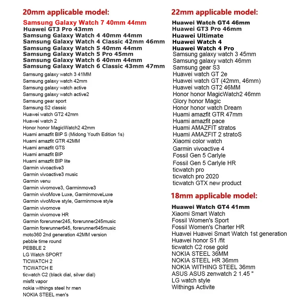 20mm 22mm For Samsung Galaxy Watch Band 7/6/5/4 40 44mm Silicone Strap Gear S3 Huawei GT3 4 Pro Universal Durable Sport Bracelet