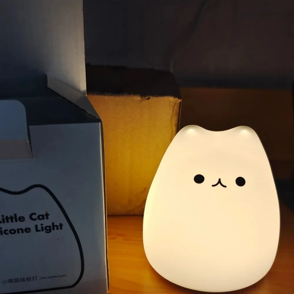 Mini Cat Baby Night Lamp No Battery 7-color Pat Touch Color-changing Eye Protection Bedroom Bedside Night Light Gift Children