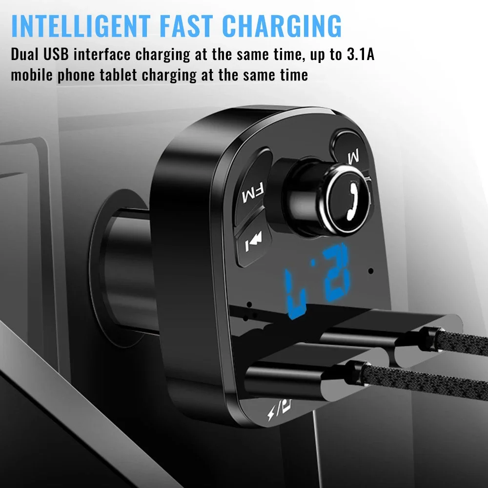 Hands-free Bluetooth 5.0 MP3 Car Charger FM Transmitter Wireless Dual Equipped Player Bluetooth LED Display Dual USB Car Charger image 2