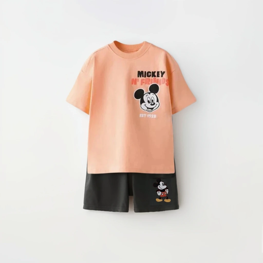 2025 Fashion Children's Set Mickey T-shirt Shorts Two Piece Set Summer Clothing Casual Cartoon Children's Short Sleeve Set