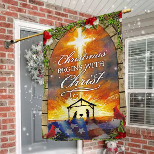 Christmas Begins With Christ Garden Flag, Christmas Double Sided Flag VVL YYX EEZ
