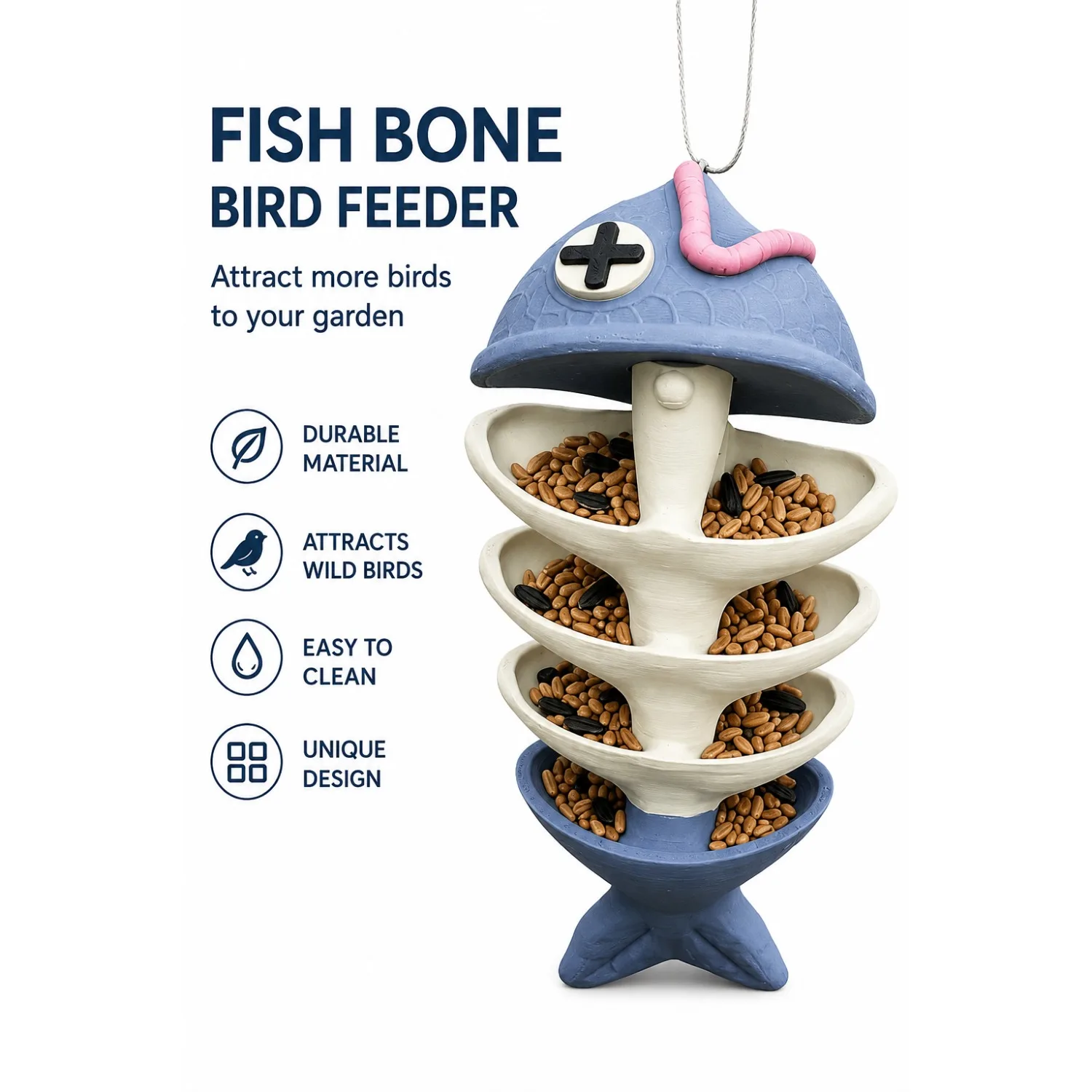 

Outdoor Hanging Bird Feeder, Fish Bone Resin Wild Bird Feeding Station for Garden Yard Tree Decoration