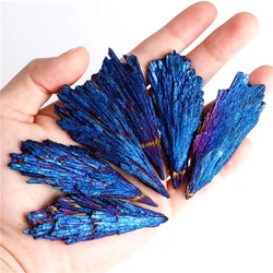Natural Stones Crystal Blue Color and Minerals Titanium Aura Quartz Tail Decor