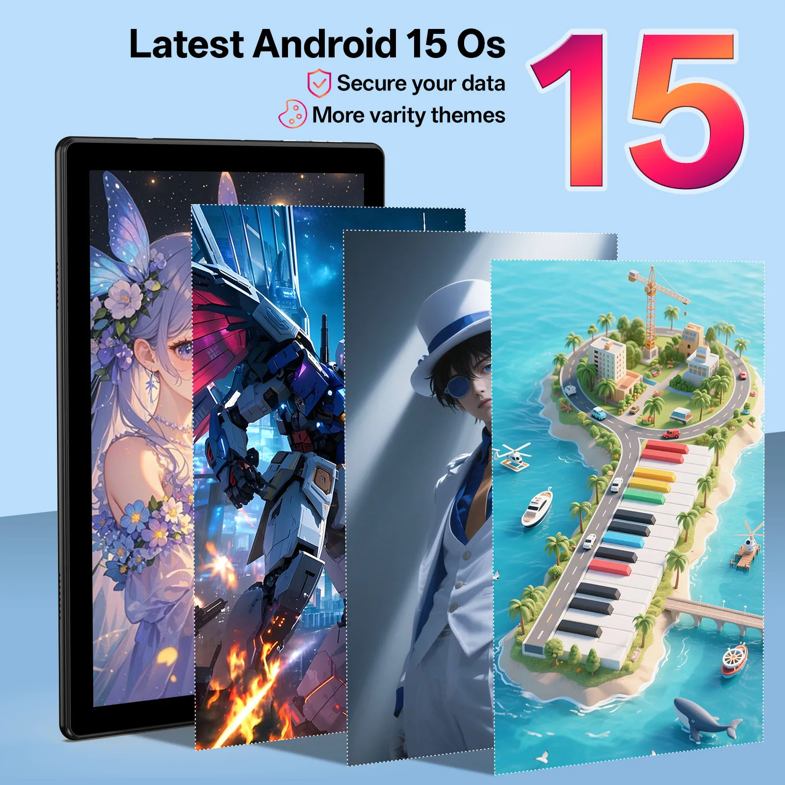 New BAKEN 10-inch Android 15 tablet with 64GB storage, keyboard, leather case, stylus, mouse, Wi-Fi, GPS, Bluetooth