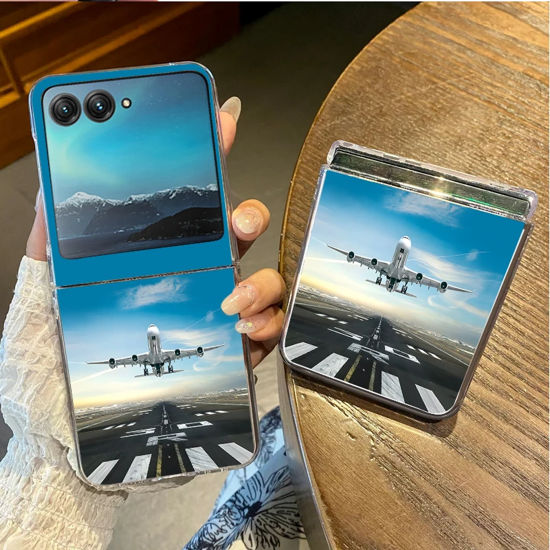 حافظة هاتف قابلة للطي لهاتف موتورولا رازر 50 الترا رازر 40 الترا 50 40 طائرة منقوشة ضد الصدمات غطاء كمبيوتر صلب شفاف