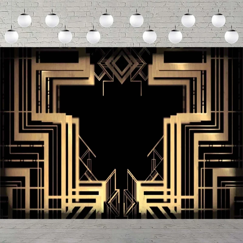 

Ревущий 20-х годов тематический фон для фотосъемки винтажный танец черное золото художественный постер для мероприятия день рождения, свадьба, декор, фон, баннер