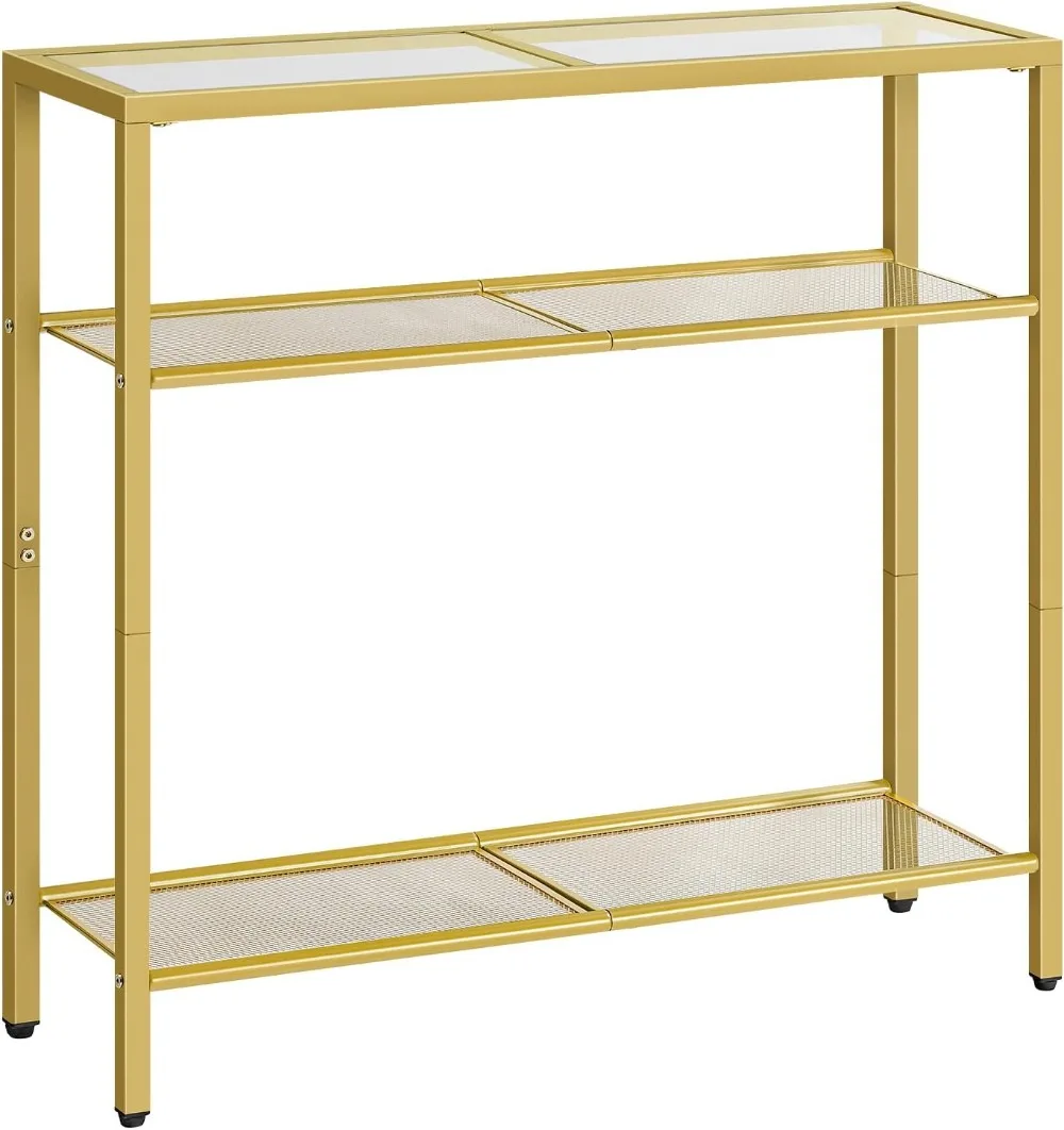 

HOOBRO 29.5" Narrow , 3-Tier Tempered Glass Sofa Table, Small Side Table, Modern Entryway Table, for Entrance, Living Room, Gold