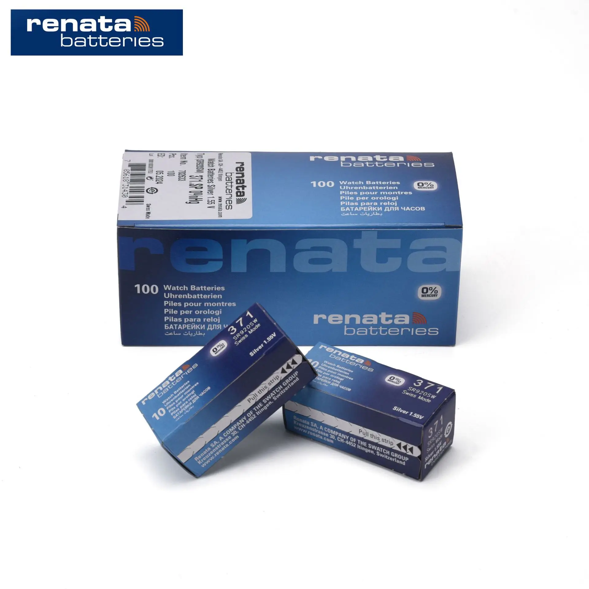 100 قطعة بطارية ساعة أكسيد الفضة ريناتا 371 SR920SW 920 1.55 فولت 100% العلامة التجارية الأصلية ريناتا 371 بطارية ريناتا 920