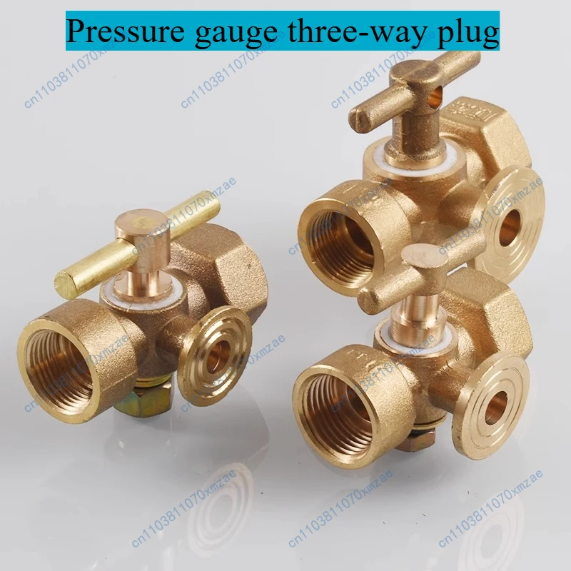 Manómetro de presión grueso de alta presión de cobre lleno, válvula de enchufe de tres vías, gallo de cobre de caldera con orificio de escape de 1/2 ", M20 × 1,5, 2 uds.