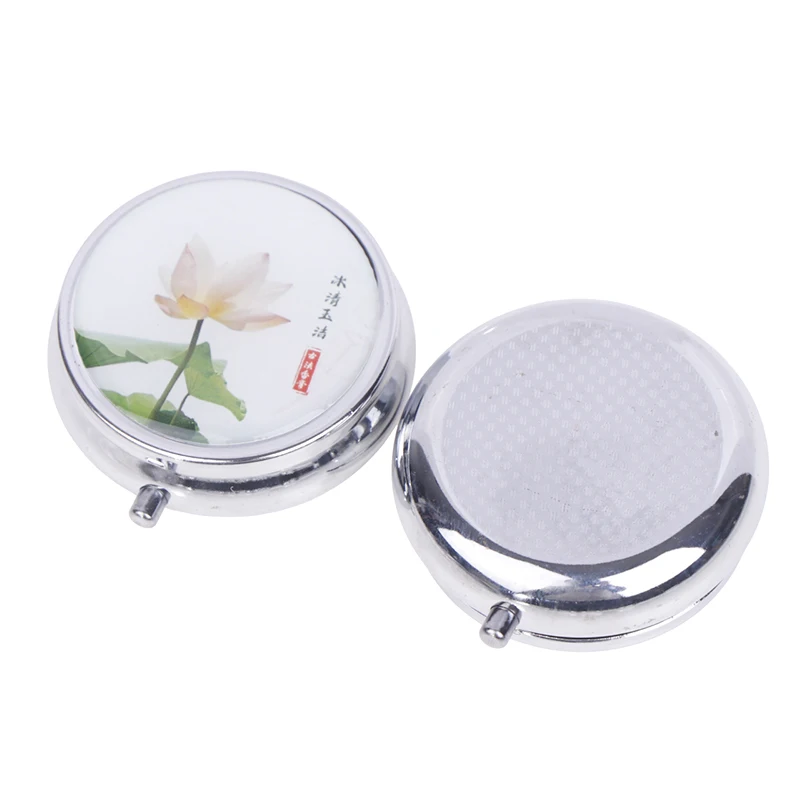 Flowers Metal Pill Boxes Stainless Steel Round Pill Boxes Medicine Organizer Container Medicine Case Splitters Pill Box