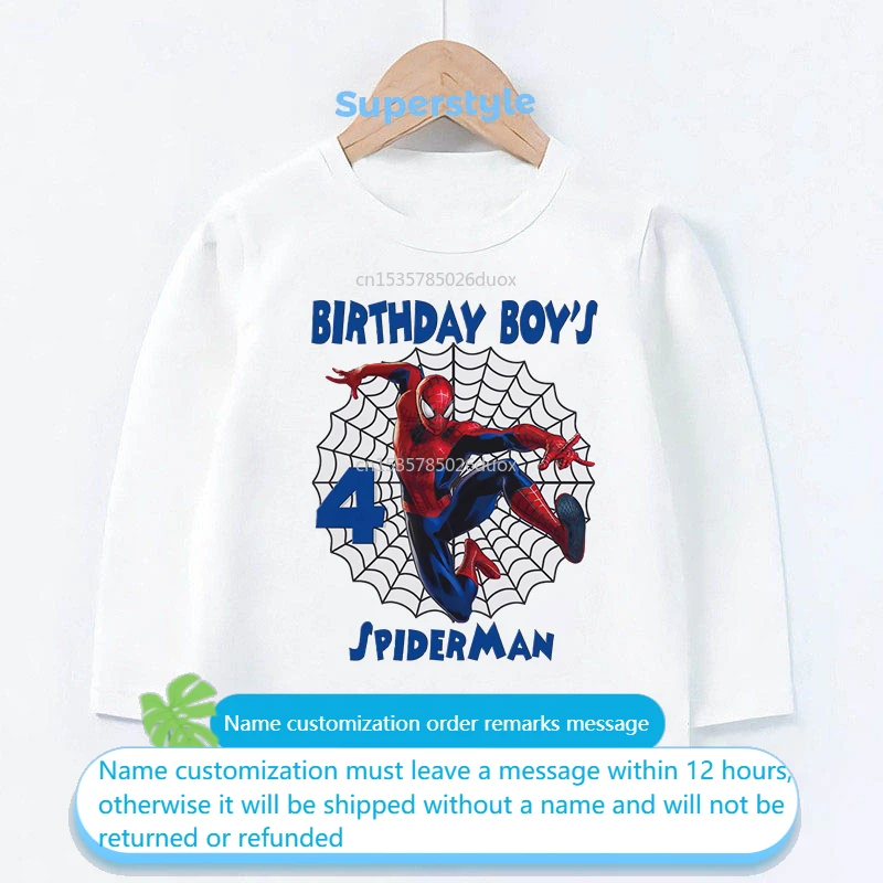 

Boy New Autumn MARVEL Spiderman Birthday Cotton Long Sleeve T-Shirt 3 4 5 6 7 8 9 Spiderman Customized Name Birthday Kid Clothes