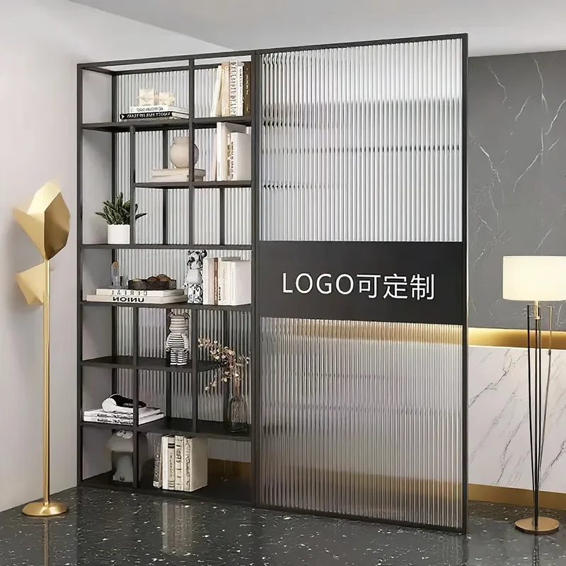 2025 New Glass Screen Partition Entrance Blocking Image Wall Office Wrought Iron Rack Decorative Room Divider