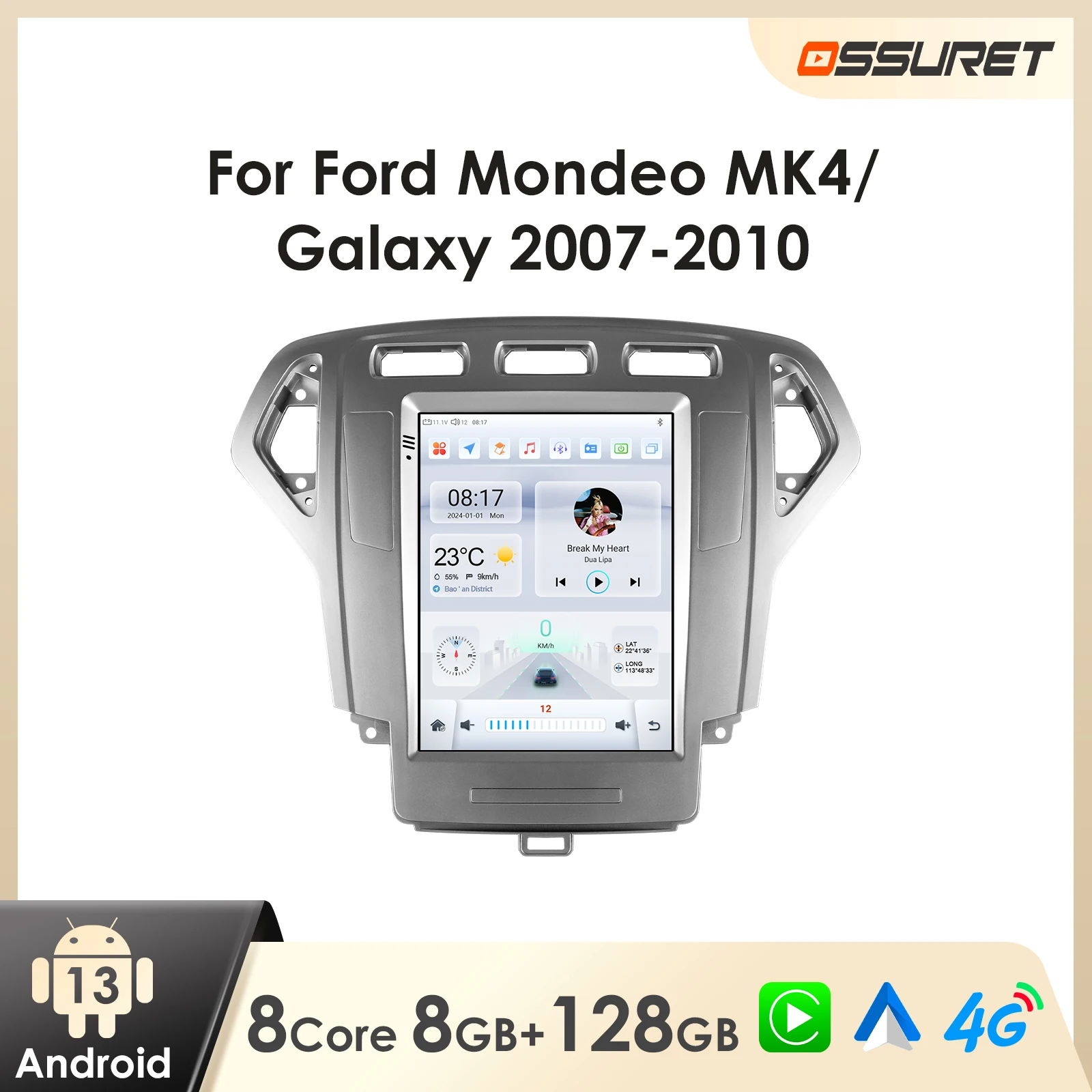 Android 13 Car Radio for Ford Mondeo mk4 Galaxy A/C 2007-2010 Multimedia Android Auto Carplay 9.7inch Vertical Screen Car Player