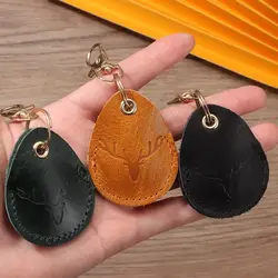 Leather Access Card Case Anti-lost Fingerprint-proof Card Holder Keychain Accessories Anti-fall Access Card Bag Universal