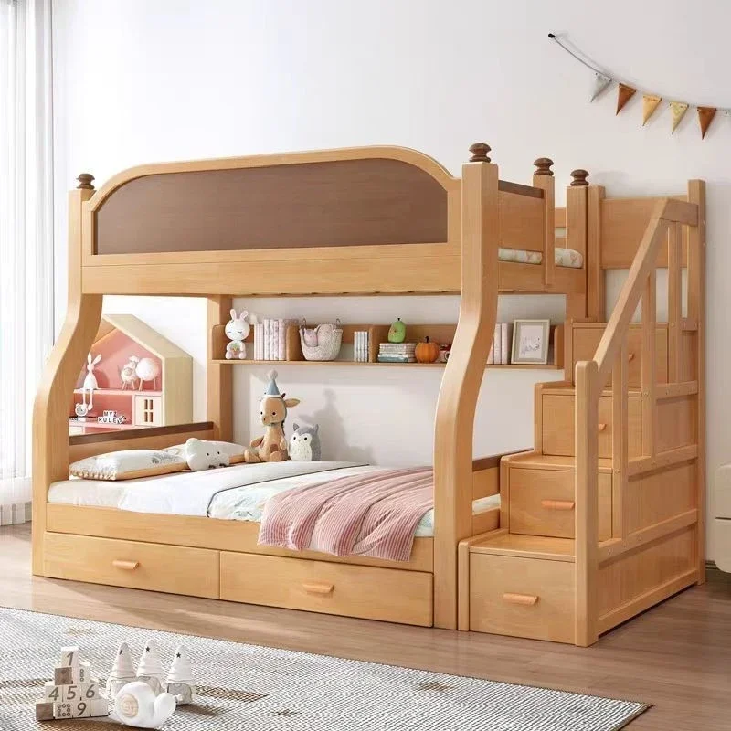 Solid wood bed bunk  Small apartment shelf bunk  Double mother and child Two-layer wooden High