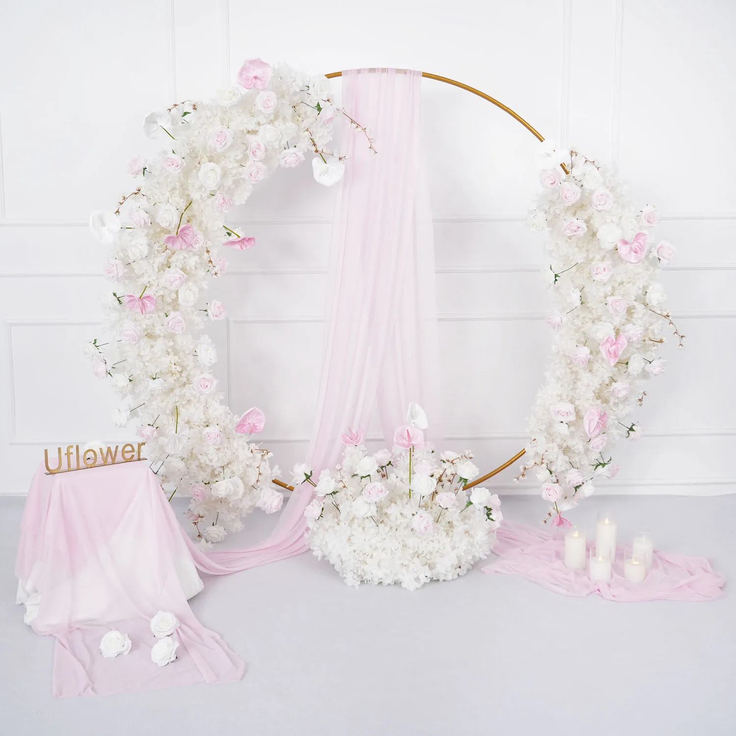 

White Pink Rose Party Arch Decor Hang Flower Row Wedding Backdrop Arrangement Props Stage Floor Floral Wedding Decoration