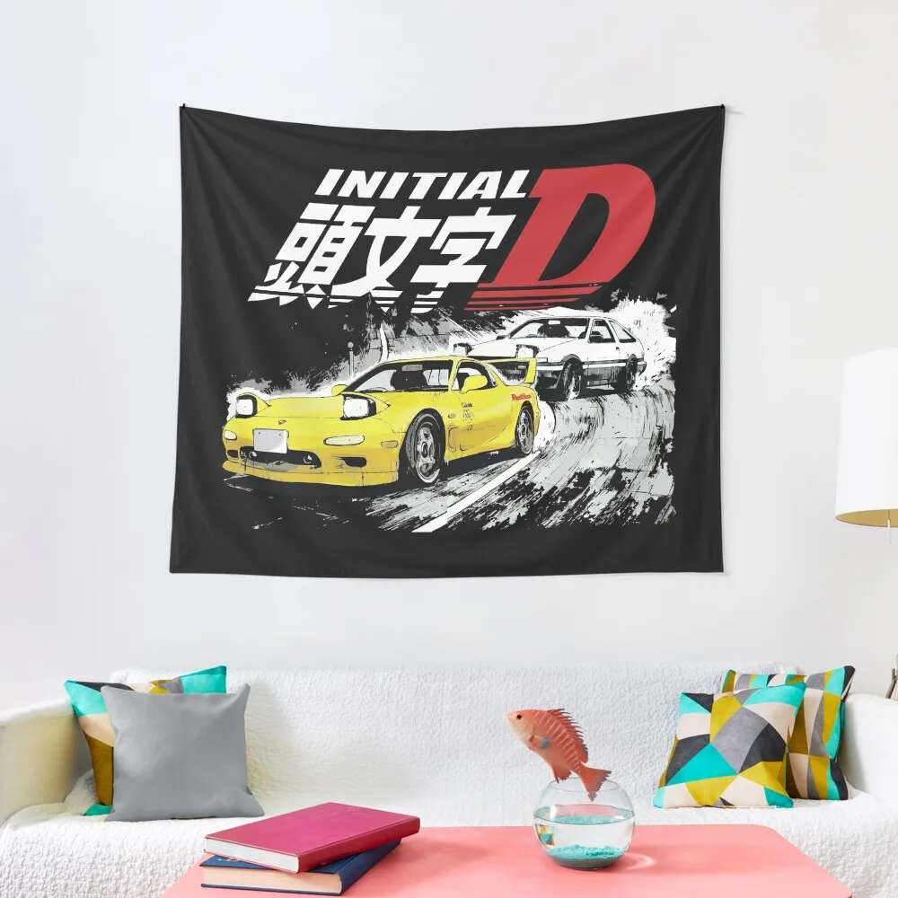 Initial D FD RX7 Stage 1 Drifting - Keisuke Takahashi's RedSuns vs takumi 86 Tapestry Home Decor Aesthetic Bedroom Deco Tapestry