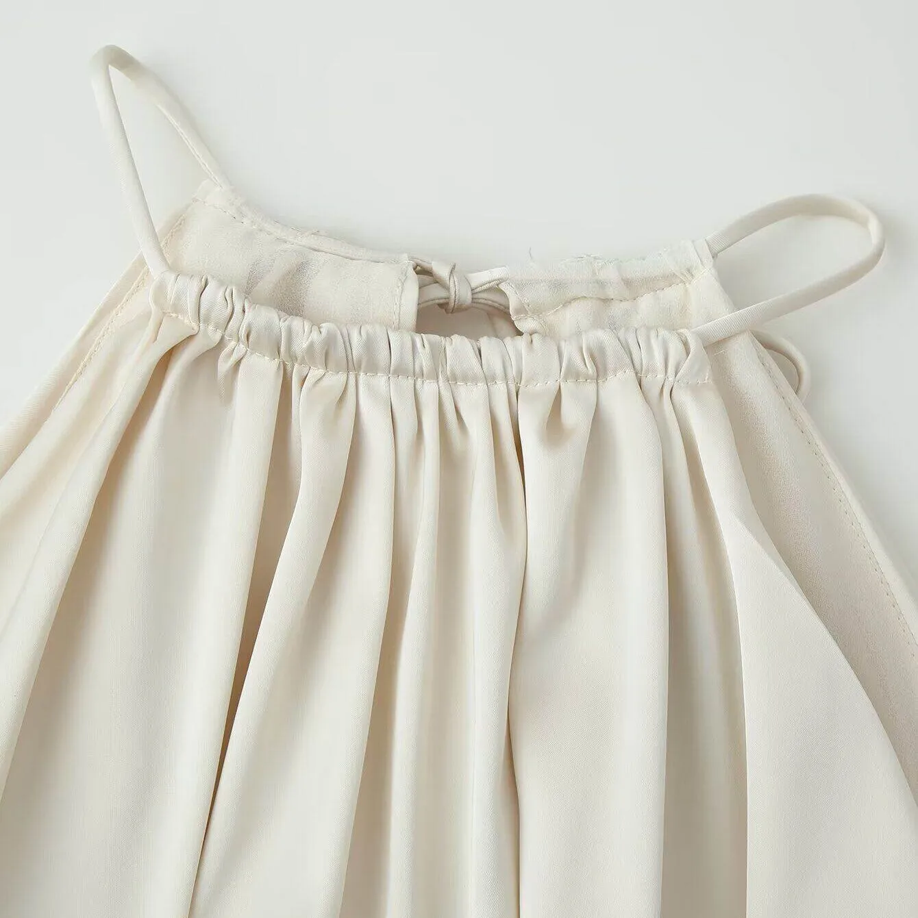JNLEAOG Summer New Women's Fashion Balloon Sleeve Short Top Neck Hanging Versatile Polyester Casual Wear Commute Style