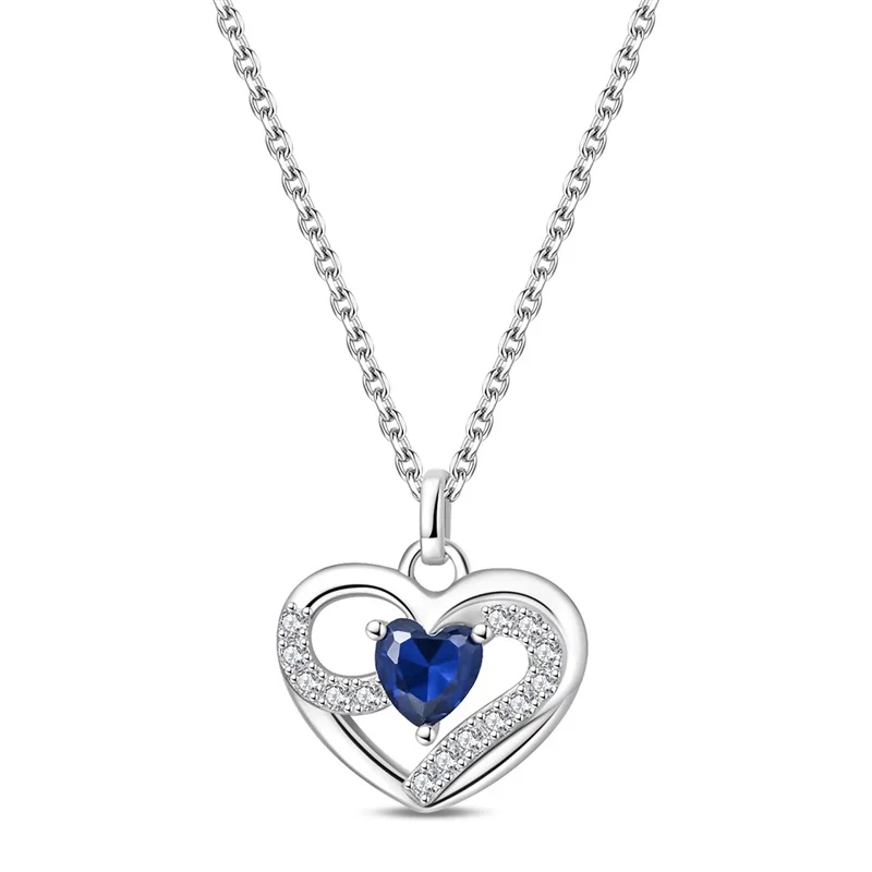 

Classic Chain Necklace 100% 925 Sterling Silver Original Blue Heart-shaped Pendants For Women Fine Jewelry Valentine's Day Gifts