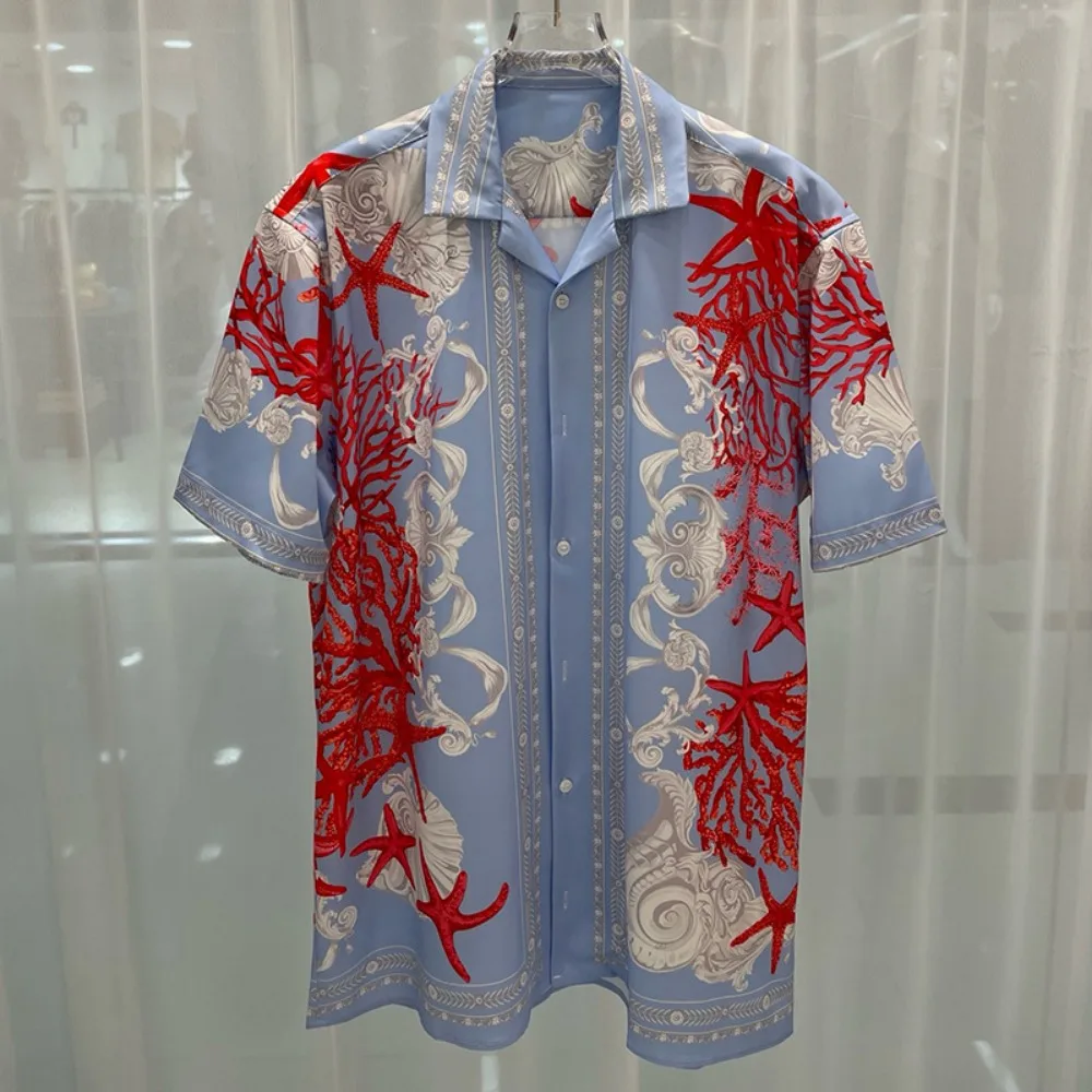 Kaus Pemuda Fashion Musim Panas Pria Pasang Baru Kaus Lengan Pendek Longgar Pria Cetak Digital Perjalanan Cepat Kering Santai Luar Ruangan Hawaii