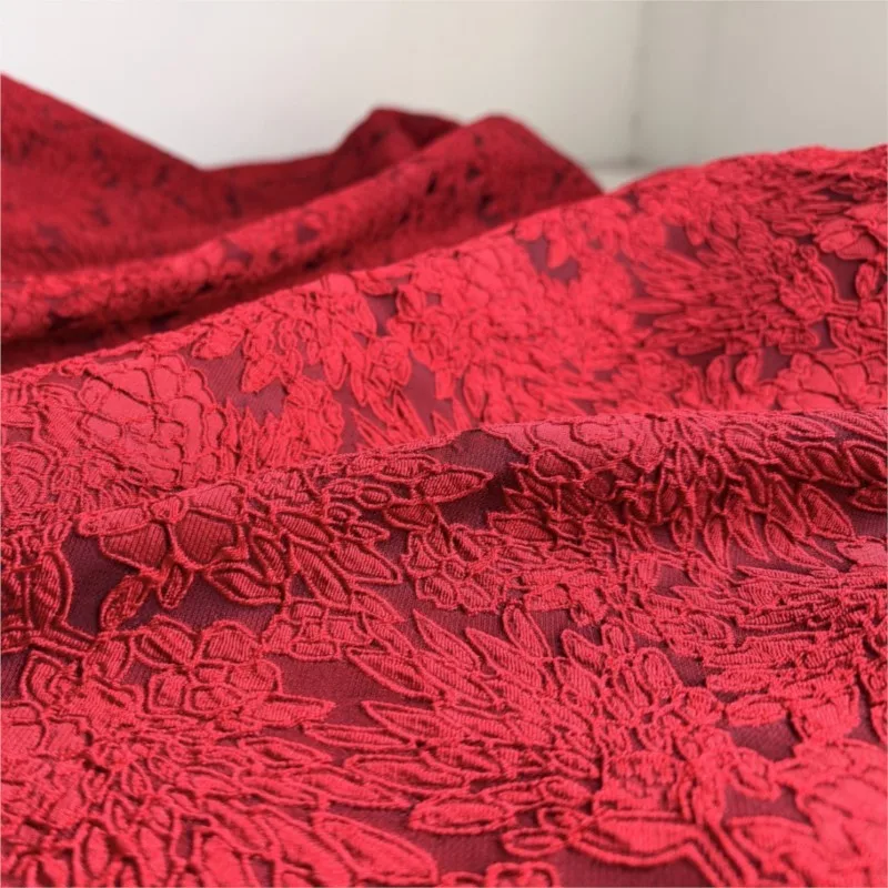 Three-dimensional embossed hydrangea jacquard fabric with and line outlining for women's festive evening gowns