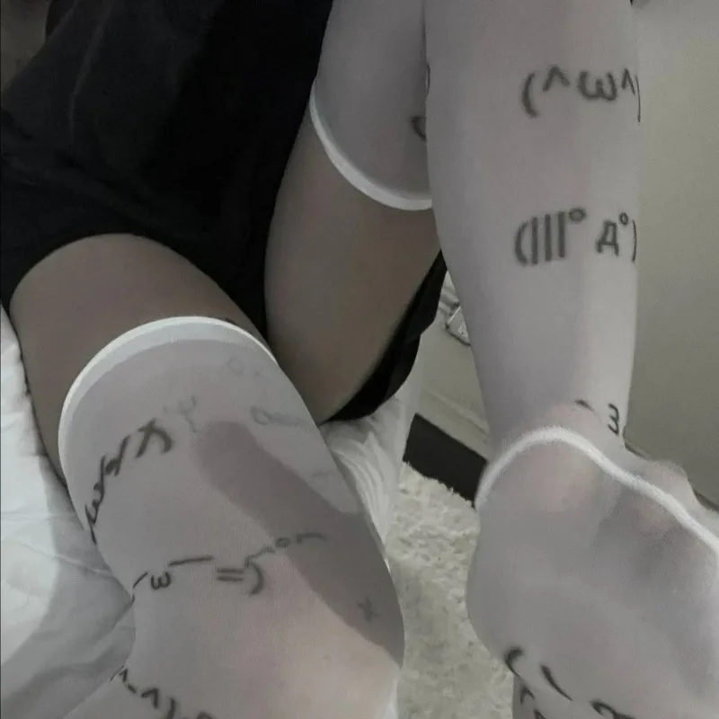 Lolita Kawaii Expression Graffiti Letter Print Long Socks Tight Harajuku Over Knee Thigh High Stockings Y2K Cosplay Cute Socks