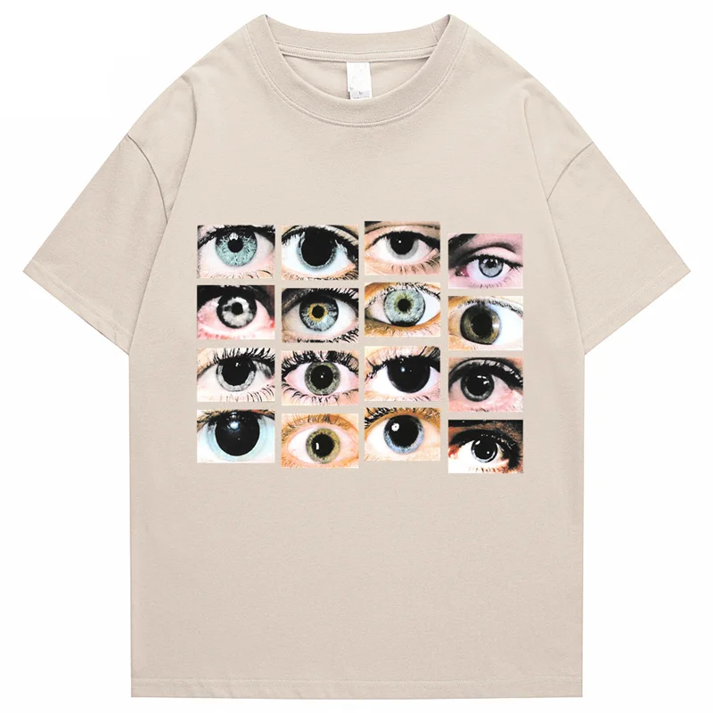 2022 Men Hip Hop Streetwear T Shirt Eyes Printed Harajuku T-Shirt Cotton Casual Tshirt Summer Short Sleeve Tops Tees Black