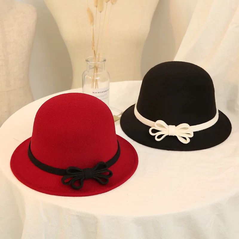 Billycock Spring, Autumn And Winter European And American Vintage Bow Dome White Fisherman Bucket Hat British Women