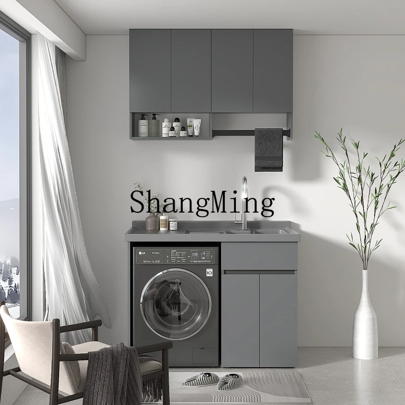 

SM new balcony washing machine cabinet integrated corner-cutting laundry pool basin significant other drum combination