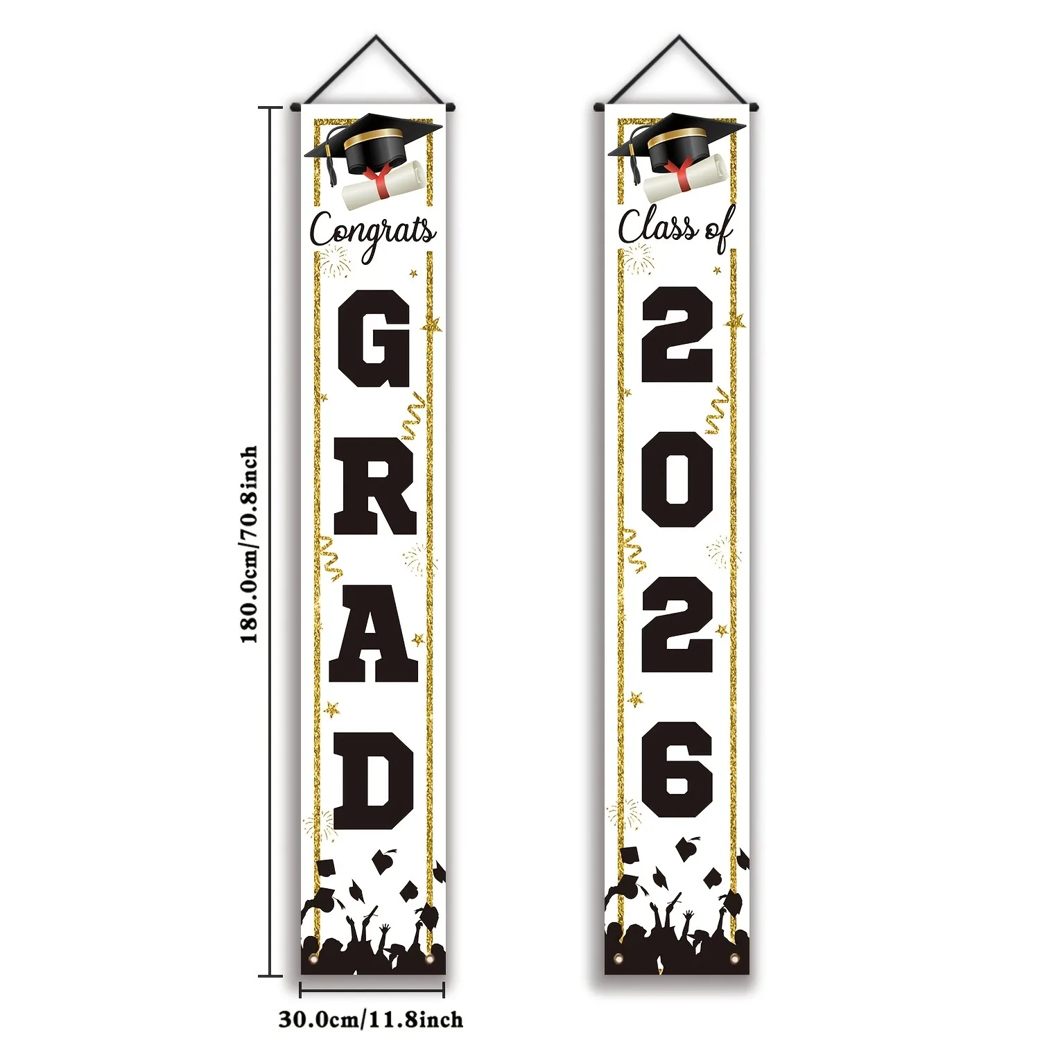 Polyester-Türbanner-Set für den Abschluss, Muster „Klasse 2026“, hängende Veranda-Schilder für Abschlussfeiern, Dekoration für die Haustür und die Veranda – Detail 1