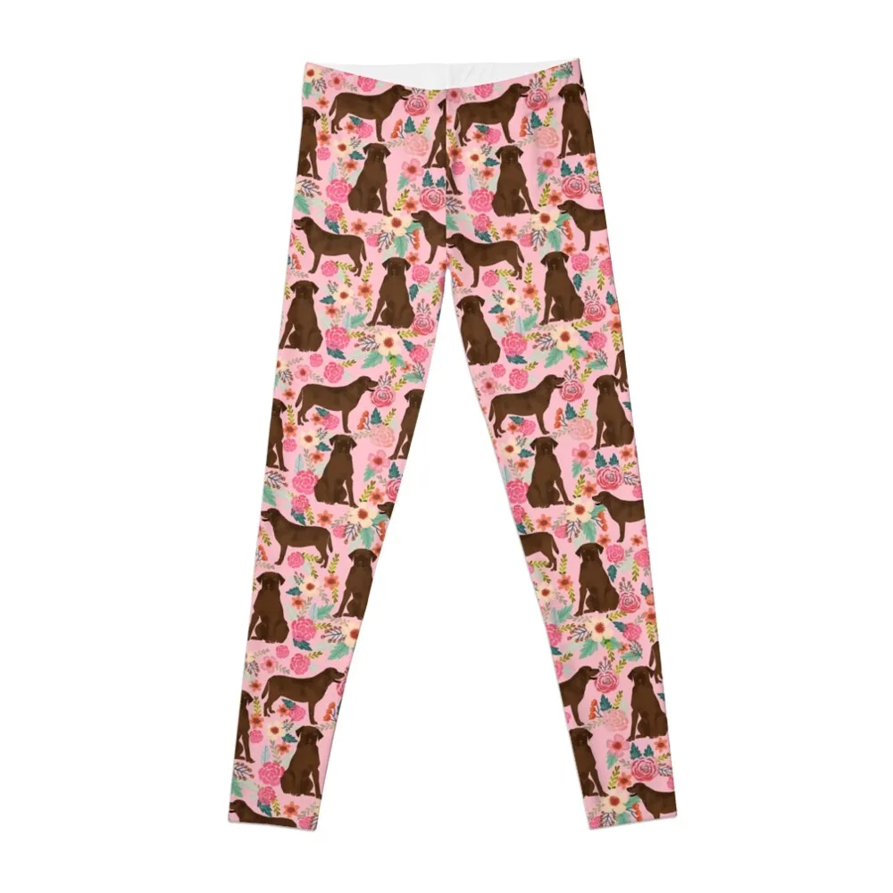 

Chocolate Labrador Florals pattern Leggings legging pants raises butt gym wear Womens Leggings