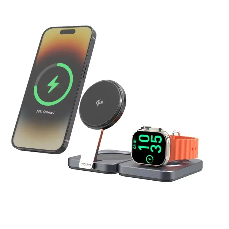 New Multi-Functional Three-in-One Portable Foldable Wireless Phone Fast Charging Magnetic Desktop Stand