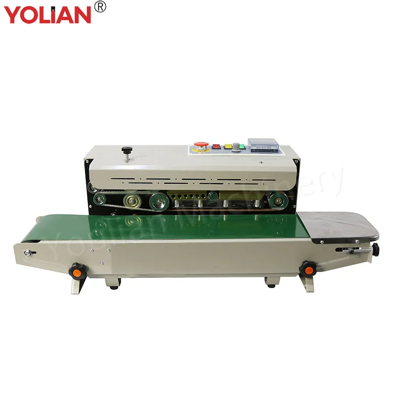 FR-900 연속 밴드 실러 음료 플라스틱 필름 종이 봉투 및 목재 포장용 자동 수평 열 씰링 기계