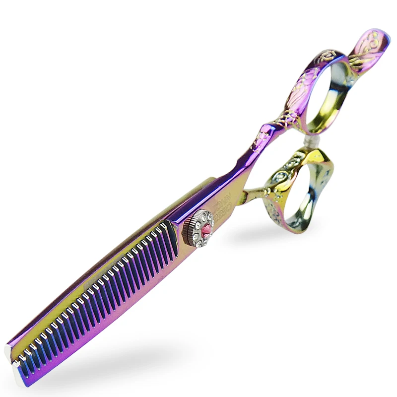 Japan Purple Barber Scissors Professional Haircut Scissors One Piece 6 Inch Iridescence Hairdresser Scissors